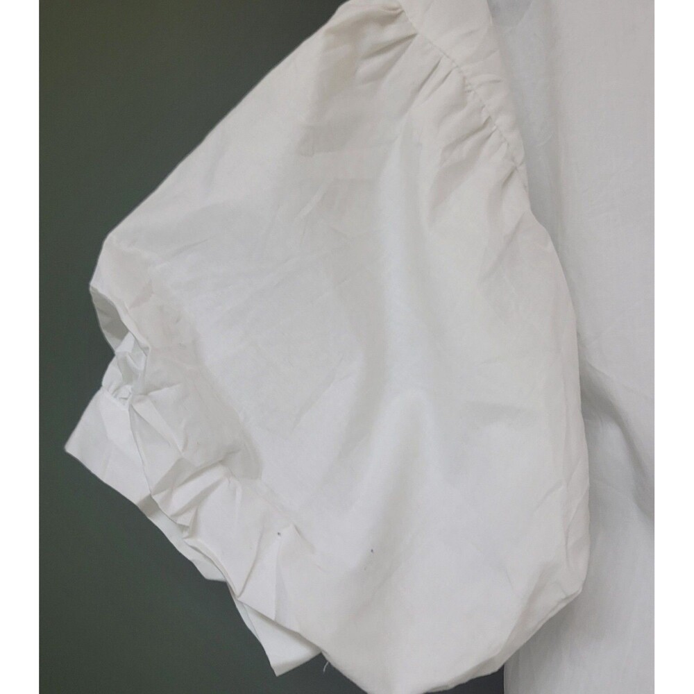 Coco Blue Womens White Cotton Top Short Sleeve Black & White Front Tie Sz S NWT - Picture 5 of 11